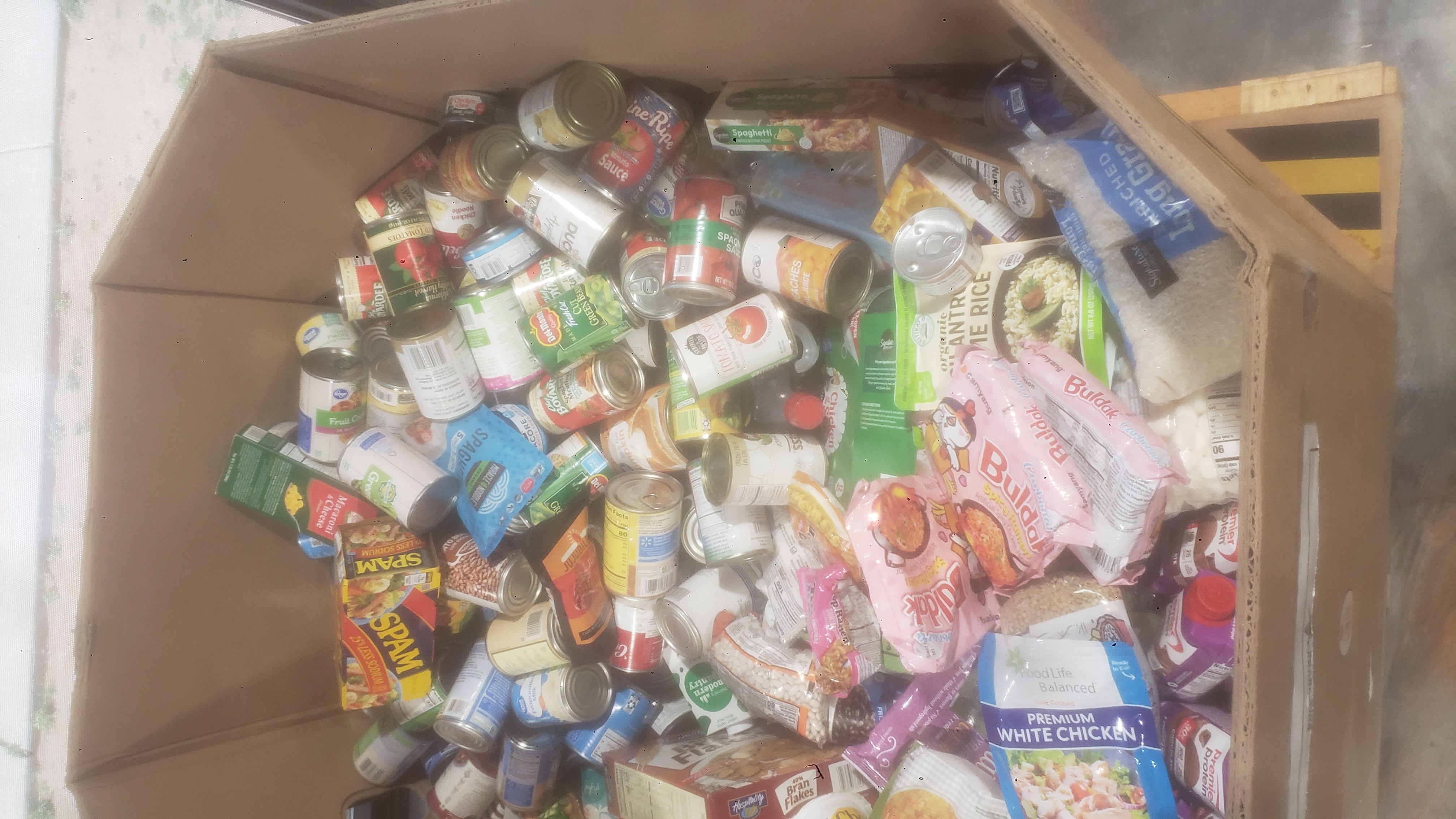 Cardboard container filled with food